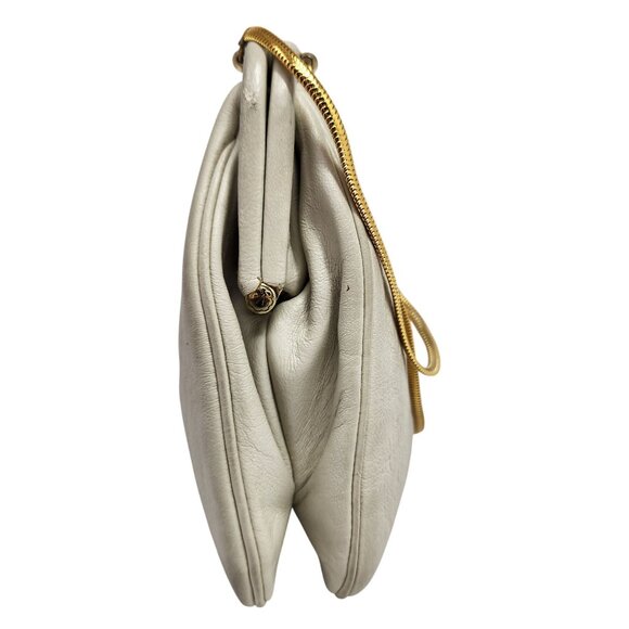 Vintage Ronay White Leather Evening Bag With Gold Chain Strap & Clasp - Picture 2 of 10